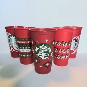 Five Starbucks Red Holiday Reusable Cups